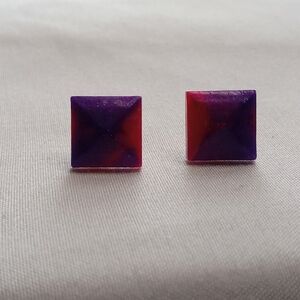Hand Crafted Pink and Purple Earrings Square Design